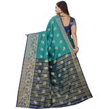 Women's Silk Blend Woven Saree With Unstitched Blouse 5.5Mtr (Dark Blue-Green)