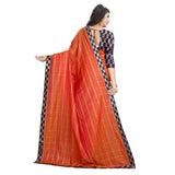 Women's Cotton Silk Checkered Saree With Unstitched Blouse 5.5Mtr (Orange)