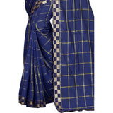 Women's Cotton Silk Checkered Saree With Unstitched Blouse 5.5Mtr (Dark Blue)