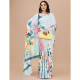 Women's Crepe Digital Print Saree With Unstitched Blouse 5.5Mtr (Light Blue)