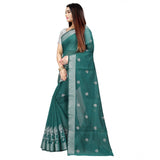 Women's Cotton Silk Embroidered Saree With Unstitched Blouse 5.5Mtr (Dark Green)