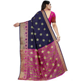 Women's Silk Blend Woven Saree With Unstitched Blouse 5.5Mtr (Dark Blue-Pink)