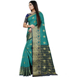 Women's Silk Blend Woven Saree With Unstitched Blouse 5.5Mtr (Green-Blue)