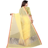 Women's Cotton Silk Checkered Saree With Unstitched Blouse 5.5Mtr (Yellow)