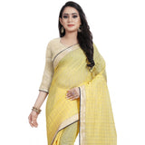 Women's Cotton Silk Checkered Saree With Unstitched Blouse 5.5Mtr (Yellow)