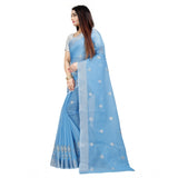 Women's Cotton Silk Embroidered Saree With Unstitched Blouse 5.5Mtr (Light Blue)