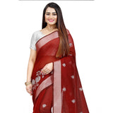 Women's Cotton Silk Embroidered Saree With Unstitched Blouse 5.5Mtr (Maroon)