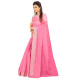 Women's Cotton Silk Self Design Saree With Unstitched Blouse 5.5Mtr (Pink)