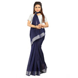 Women's Cotton Silk Self Design Saree With Unstitched Blouse 5.5Mtr (Blue)