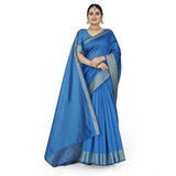 Women's Cotton Silk Self Design Saree With Unstitched Blouse 5.5Mtr (Light Blue)