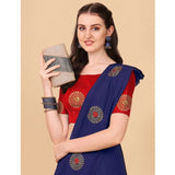 Women's Silk Blend Embroidered Saree With Unstitched Blouse 5.5Mtr (Blue)