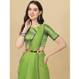 Women's Silk Blend Embellished Saree With Unstitched Blouse 5.5Mtr (Green) - GillKart