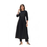 Black cotton 3/4 sleeve round neck kurti, solid pattern for women's fashion