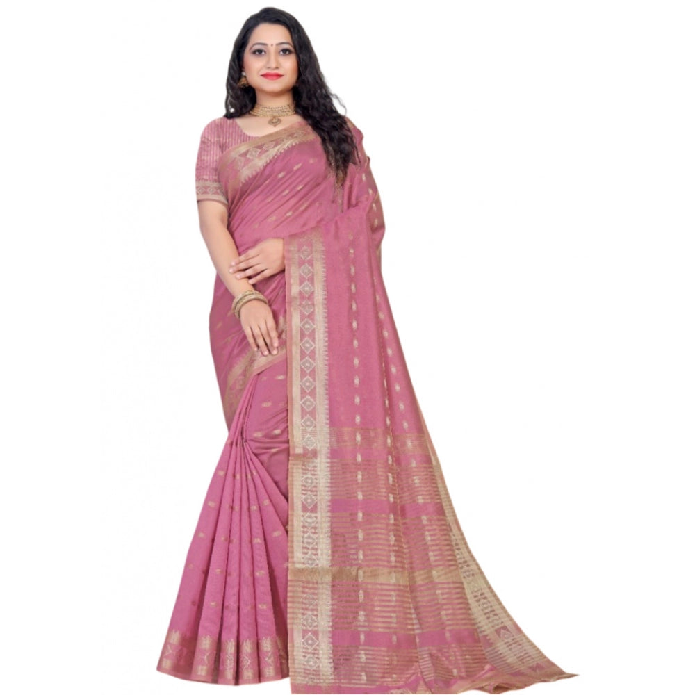 Women's Silk Blend Woven Saree With Unstitched Blouse 5.5Mtr (Pink)