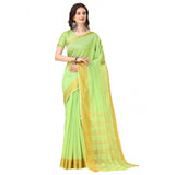 Women's Cotton Silk Striped Saree With Unstitched Blouse 5.5Mtr (Green)