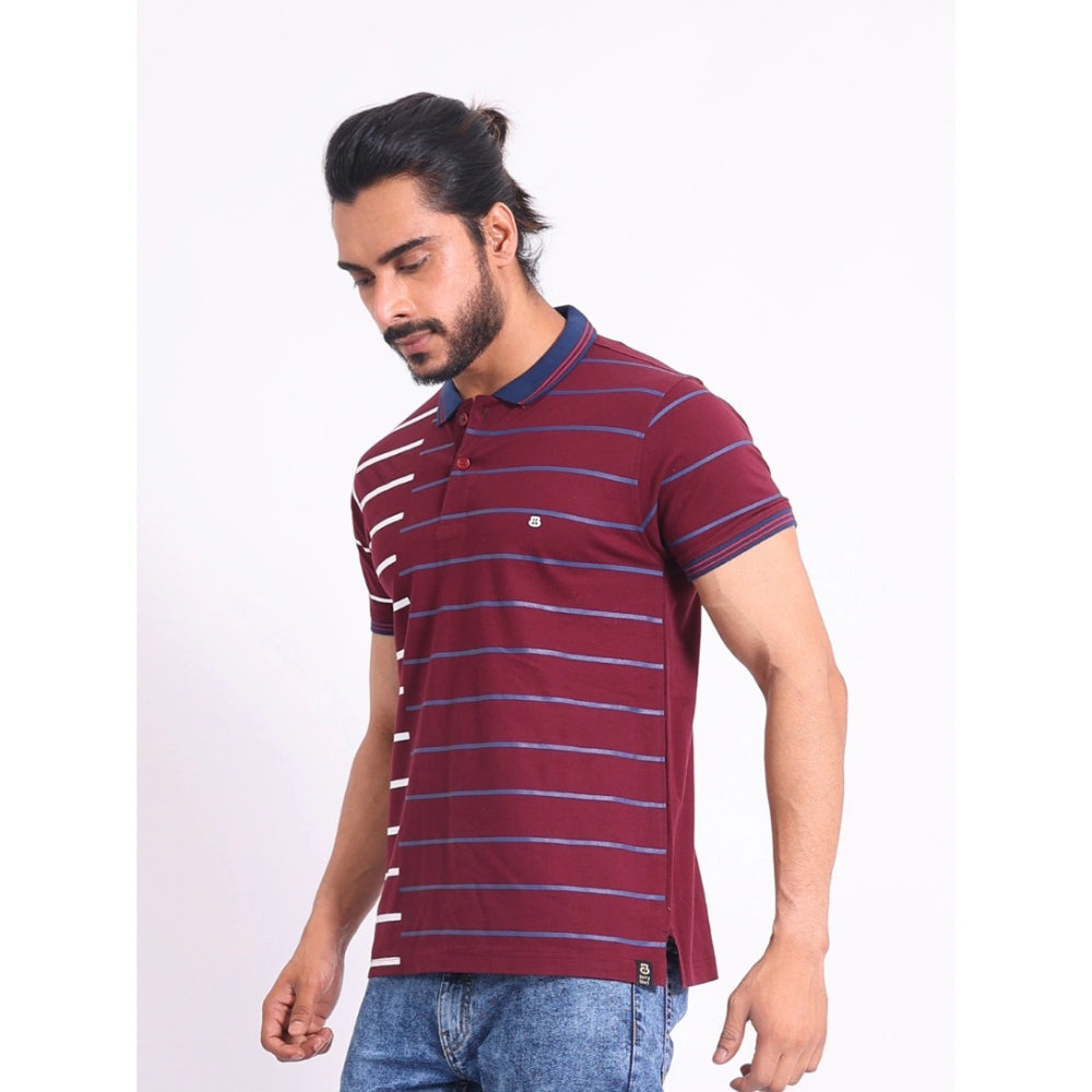 Purple printed cotton casual polo neck half sleeve t-shirt, soft fabric for men's fashion