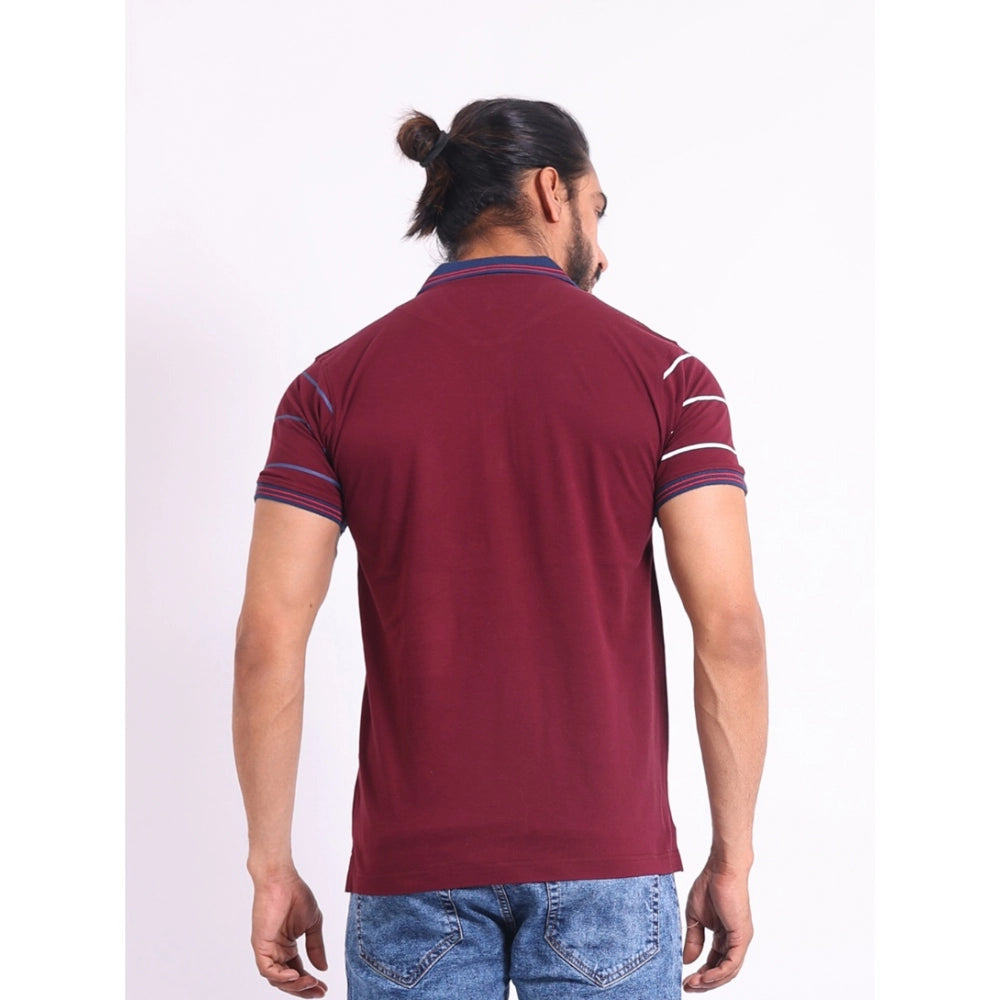 Purple cotton printed polo neck half sleeve t-shirt for men's casual wear, featuring graphic pattern detail