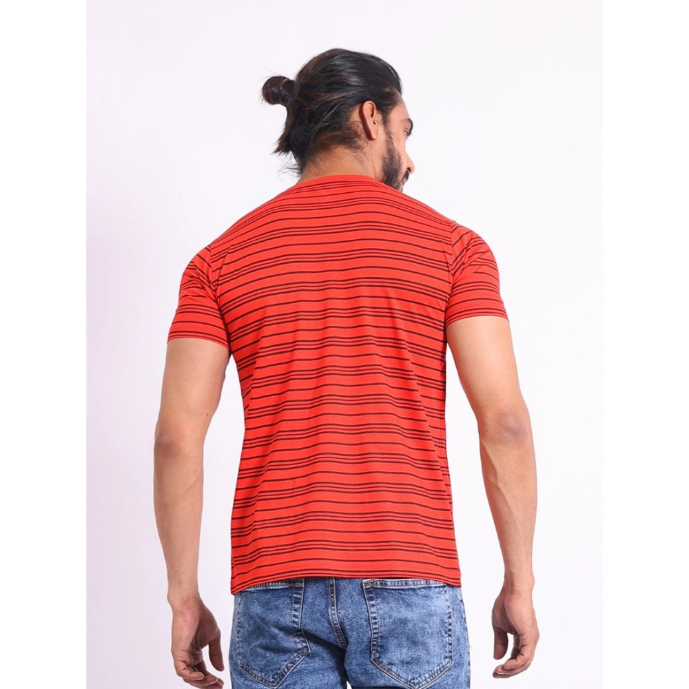 Red cotton printed men's casual half sleeve round neck t-shirt