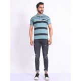 Green cotton printed polo neck half sleeve t-shirt for men's casual wear