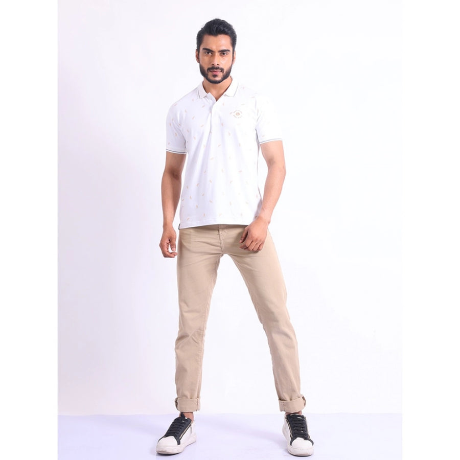 Men's casual cotton printed polo neck half sleeve white t-shirt - vibrant design on soft fabric