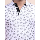 White cotton printed polo neck half sleeve t-shirt with casual style