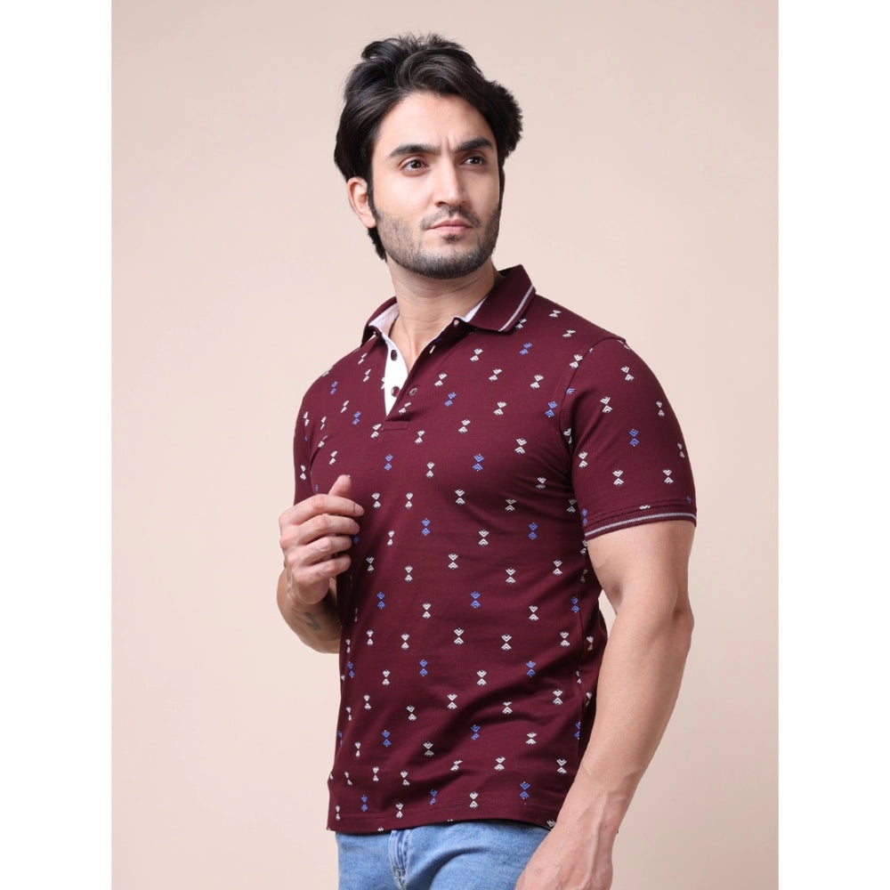 Plum cotton printed polo neck half sleeve men's casual t-shirt - versatile fashion accessory for leisure activities