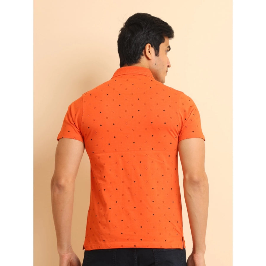 Rust cotton printed polo neck half sleeve t-shirt for men's casual wear