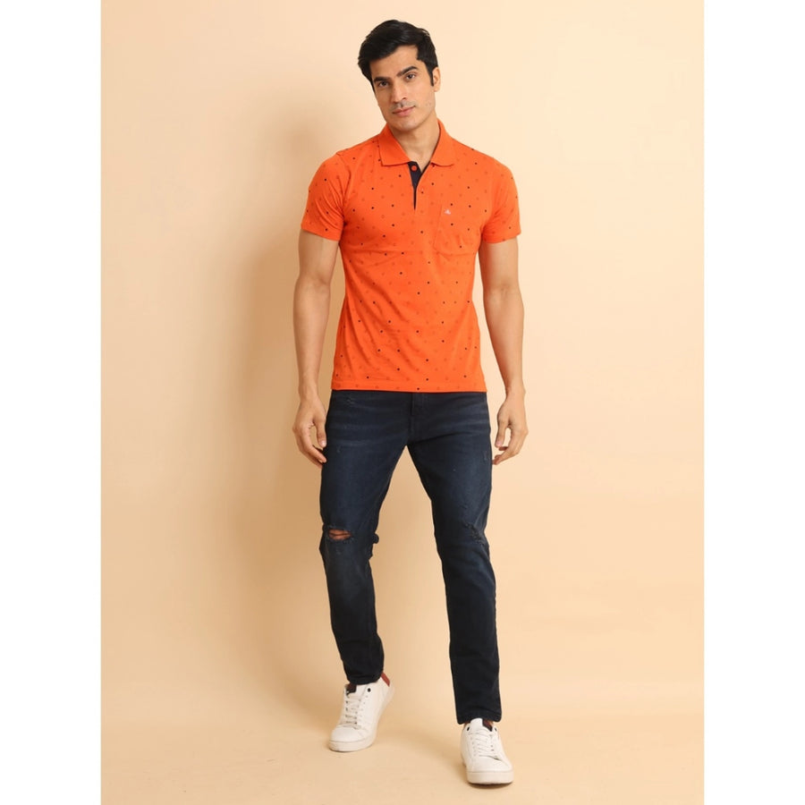 Rust cotton printed polo neck half sleeve t-shirt for men - casual, stylish, versatile fashion wear