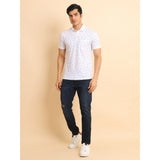 White cotton printed polo neck half sleeve t-shirt with casual style