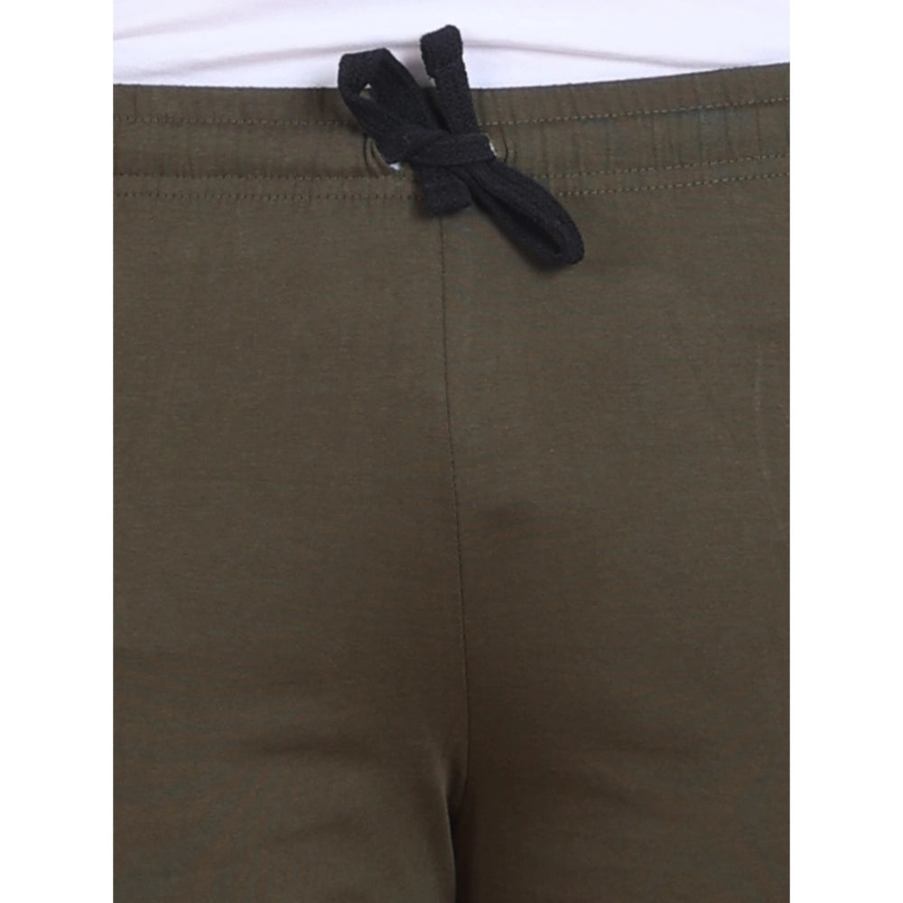 Olive striped cotton casual men's above-knee shorts - versatile summer wear