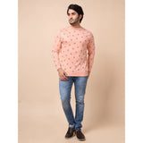 Men's Casual Cotton Printed Round Neck Full Sleeve Sweat T-Shirt (Peach)