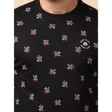 Men's Casual Cotton Printed Round Neck Full Sleeve Sweat T-Shirt (Black)
