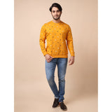 Men's Casual Cotton Printed Round Neck Full Sleeve Sweat T-Shirt (Mustard)