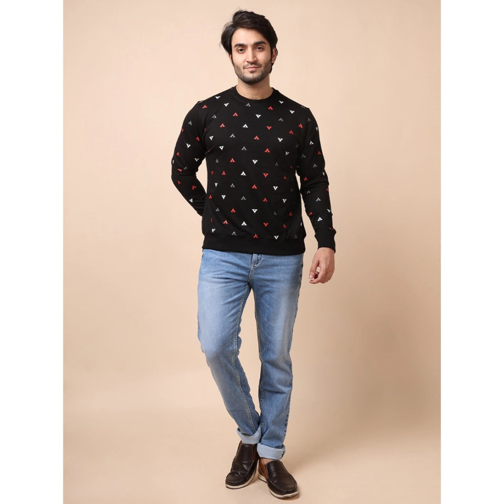 Black cotton men's printed round neck full sleeve sweat t-shirt with vibrant graphics