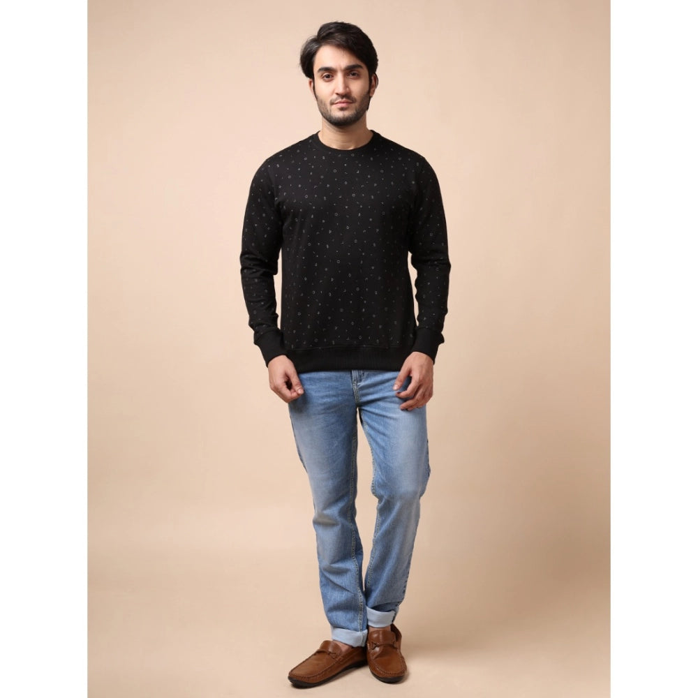 Black cotton printed round neck sweat T-shirt with full sleeves, casual style