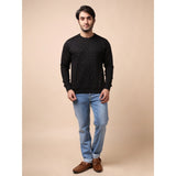 Black cotton printed round neck sweat T-shirt with full sleeves, casual style