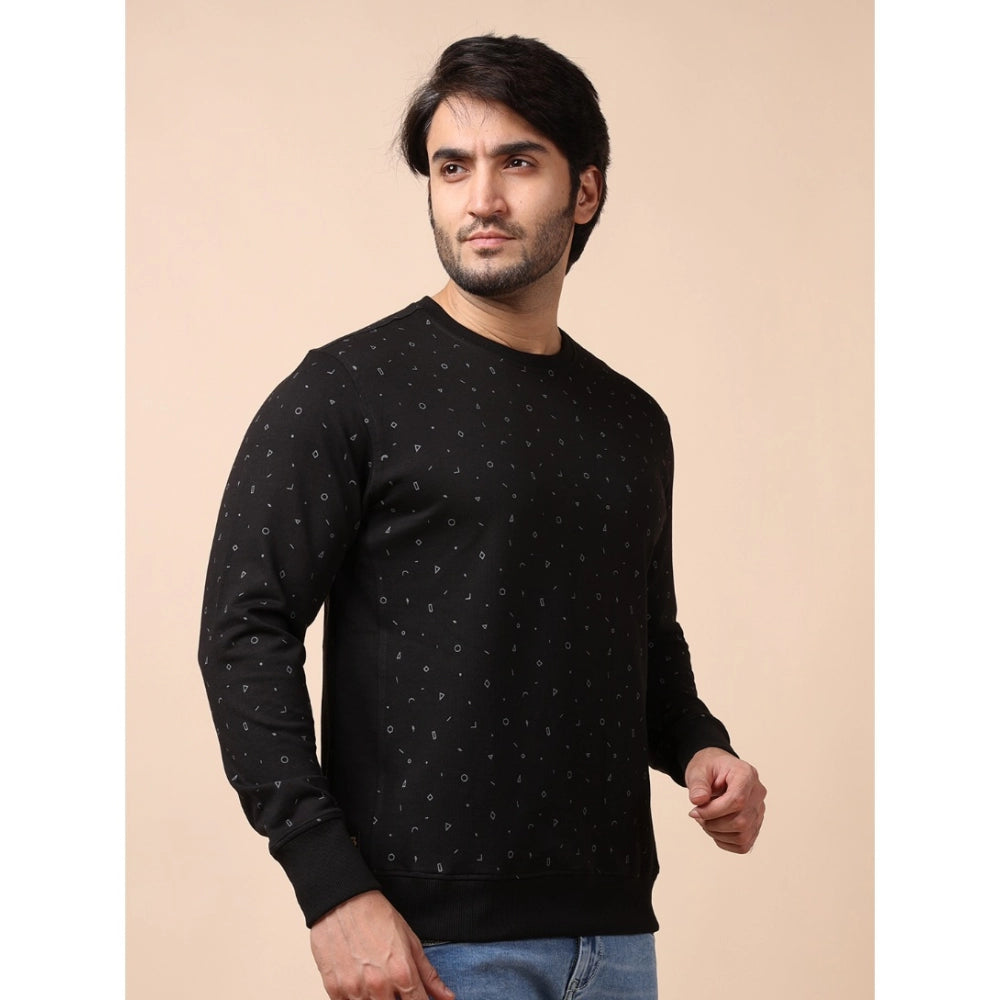 Black cotton printed round neck full sleeve sweat t-shirt for men's casual wear