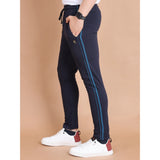 Men's Casual Cotton Striped Full Length Track Pant (Navy)