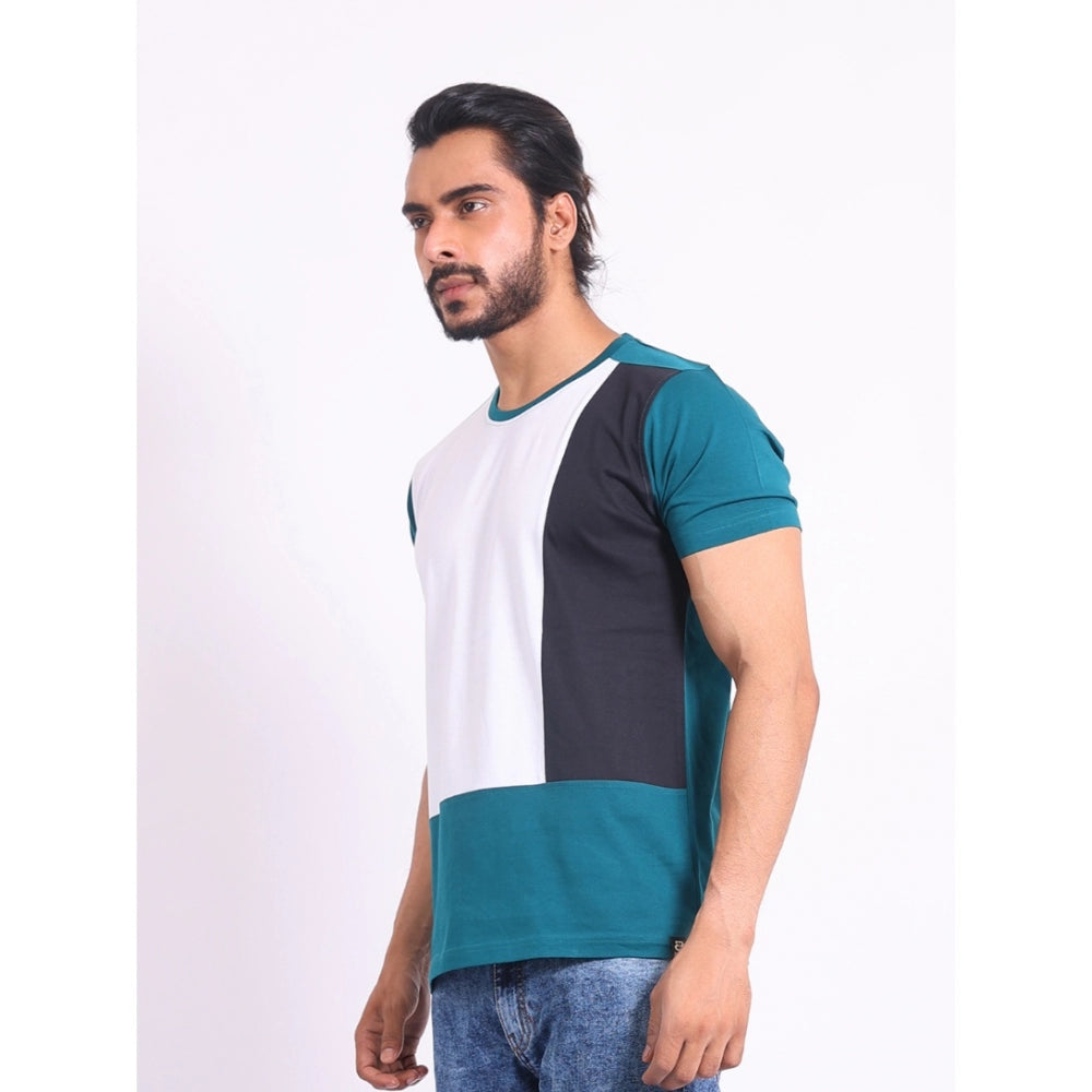 Green cotton printed round neck half sleeve t-shirt for men's casual wear