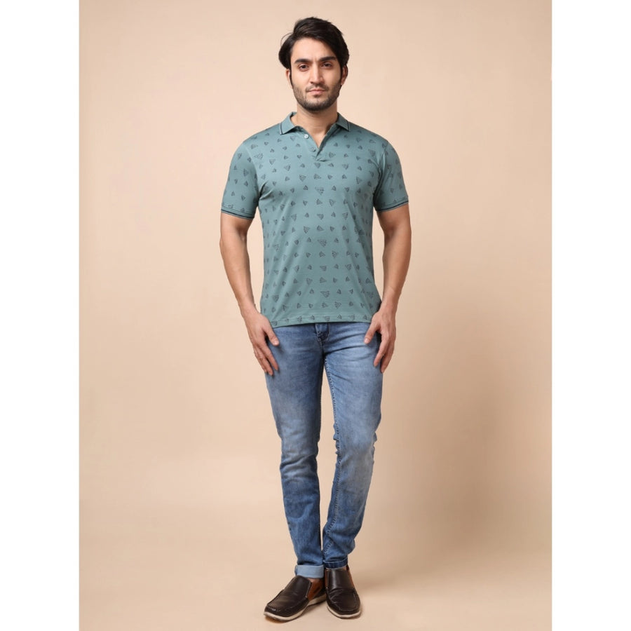 Grey cotton printed polo neck half sleeve t-shirt for men's casual wear