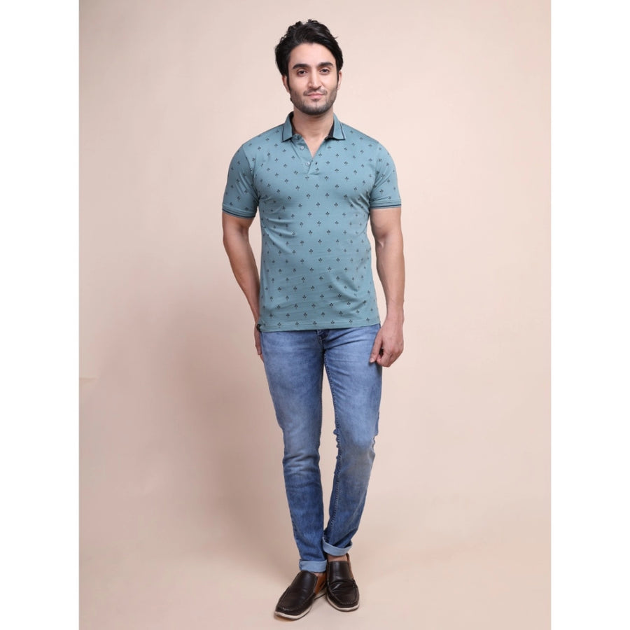 Grey cotton printed polo neck half sleeve t-shirt for men's casual wear