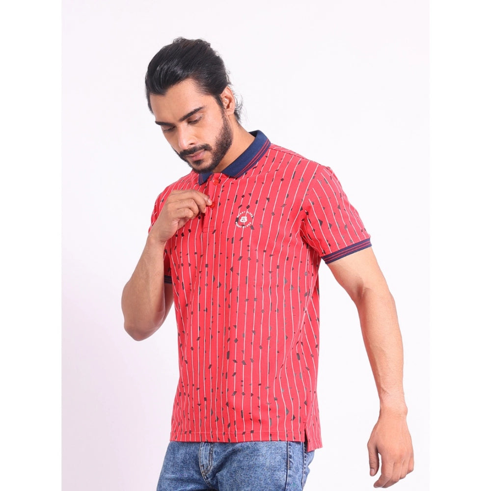 Red cotton printed polo neck half sleeve t-shirt for men's casual wear