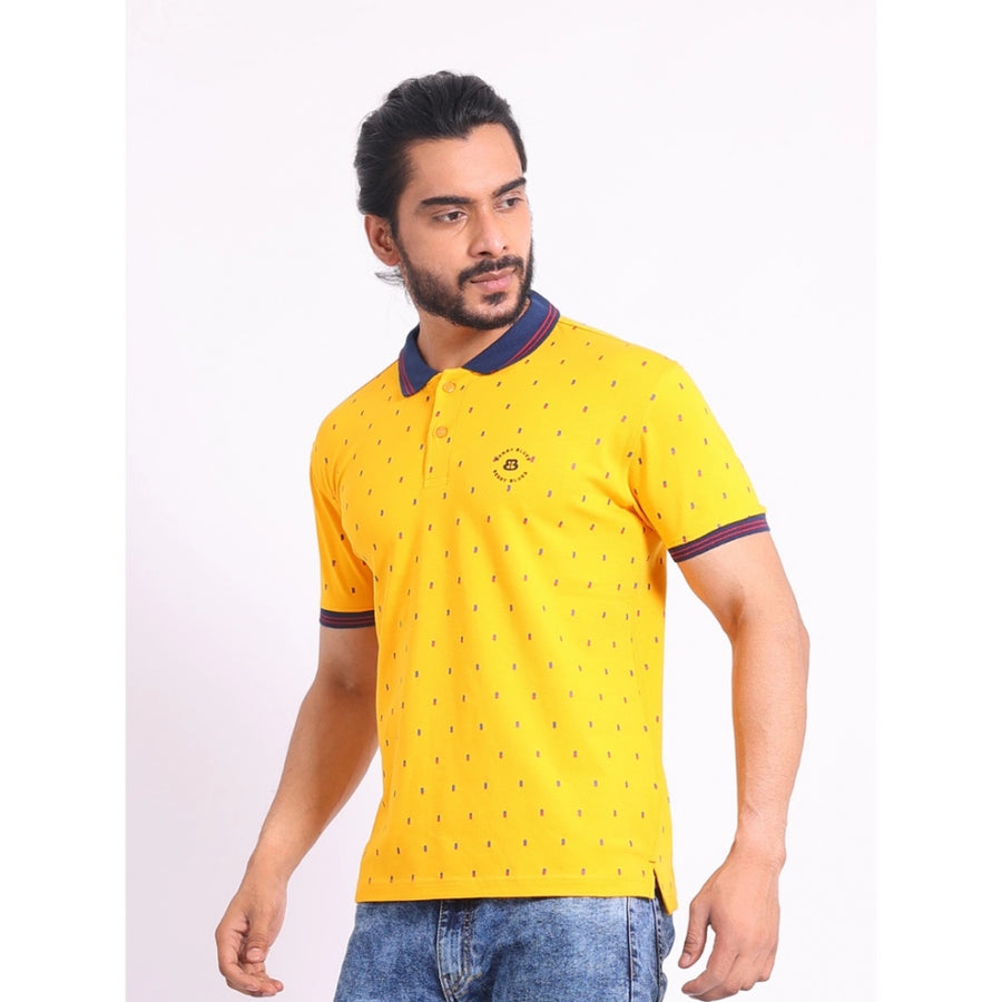 Men's casual cotton printed turmeric polo neck half sleeve T-shirt - vibrant pattern for everyday wear