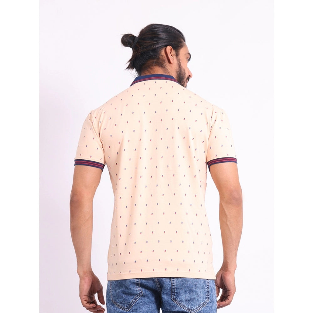 Men's peach cotton printed polo neck half sleeve t-shirt - casual, vibrant design on soft fabric