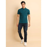 Green cotton printed mandarin collar half sleeve t-shirt for men's casual wear (patterned)