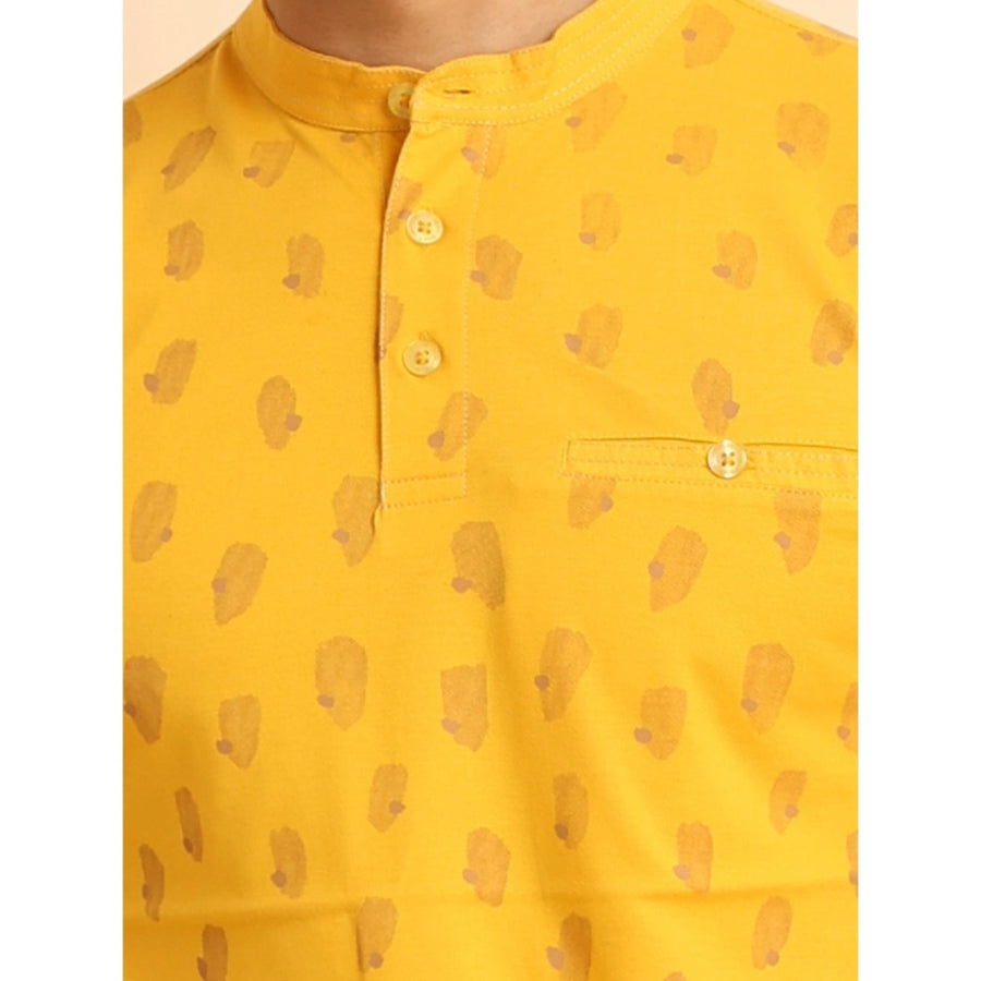 Men's casual cotton printed mustard half sleeve mandarin collar t-shirt - vibrant graphic design on soft fabric