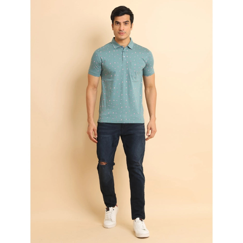 Grey cotton printed polo neck half sleeve t-shirt for men's casual wear