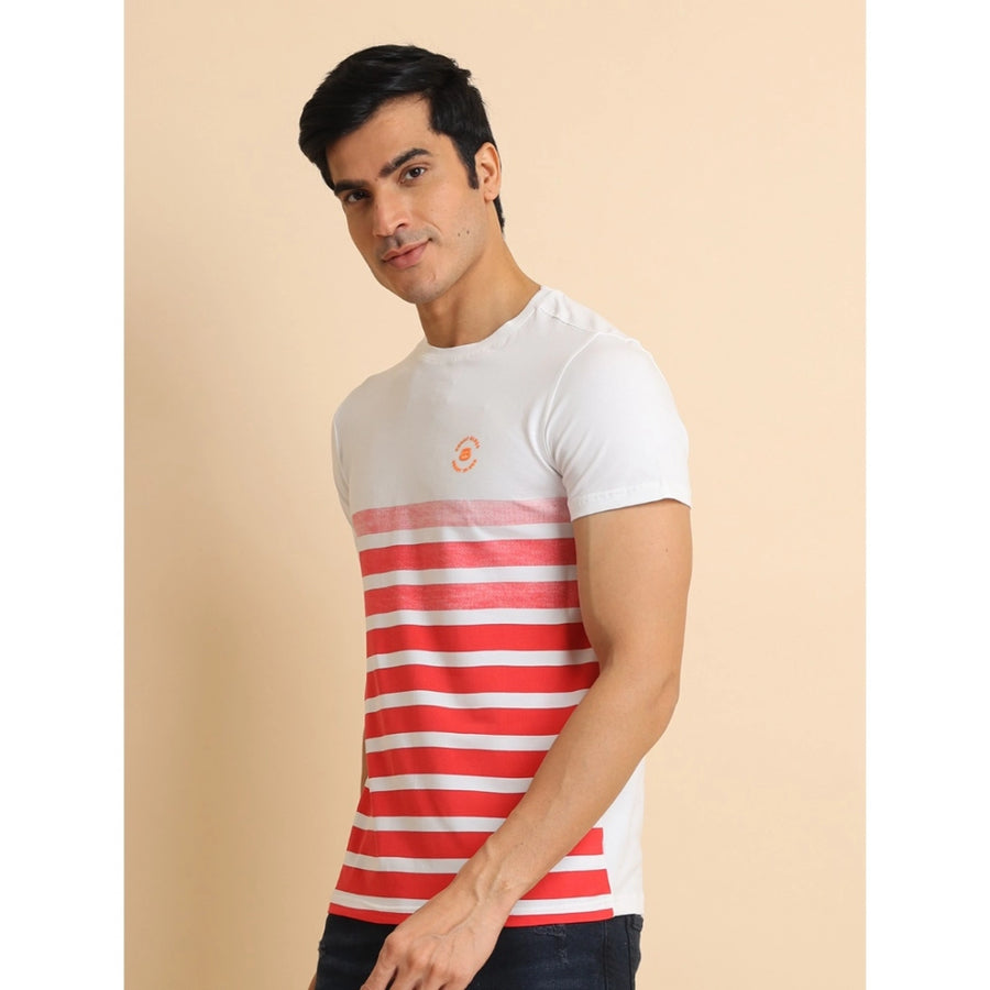 Red cotton printed half sleeve casual t-shirt for men - vibrant design on round neck