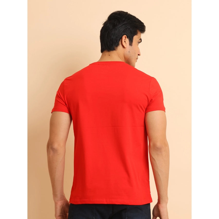 Red cotton printed men's casual round neck half sleeve t-shirt