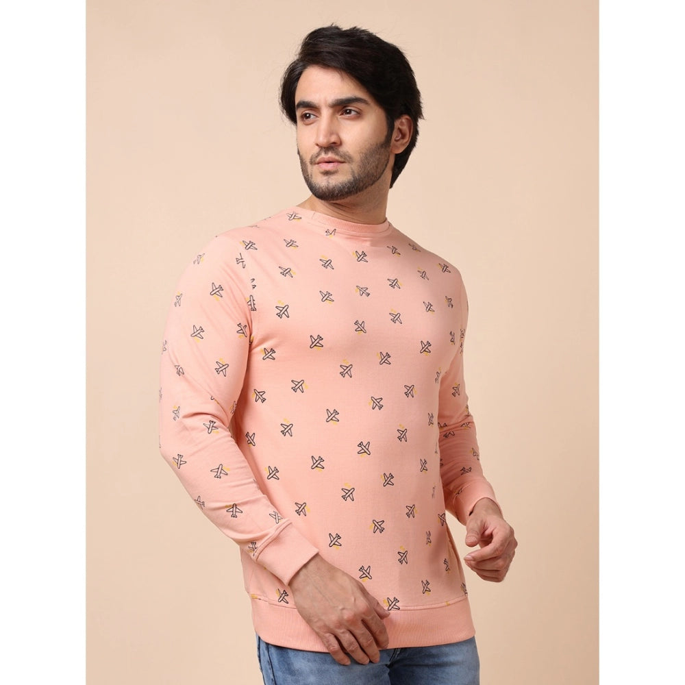 Men's Casual Cotton Printed Round Neck Full Sleeve Sweat T-Shirt (Peach)